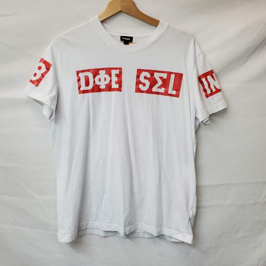 Diesel Greek Lettering White Red T-Shirt Size XXL image number 1
