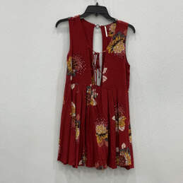 Womens Red Floral Pleated Sleeveless V-Neck Fit & Flare Dress Size Small