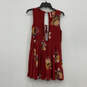 Womens Red Floral Pleated Sleeveless V-Neck Fit & Flare Dress Size Small image number 1