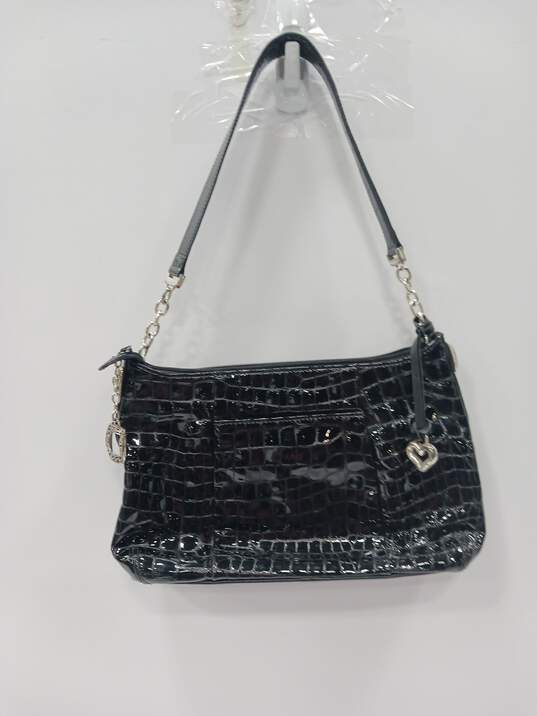 Brighton Black Patent Leather Croc Pattern Shoulder Bag image number 1
