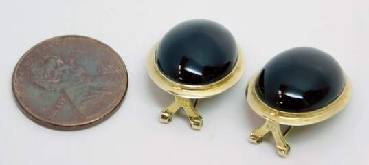 14K Gold Onyx Cabochon Oval Omega Clip On Earrings 5.6g image number 6