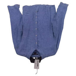 Mens Blue Long Sleeve Spread Collar Button Up Shirt Size XXL