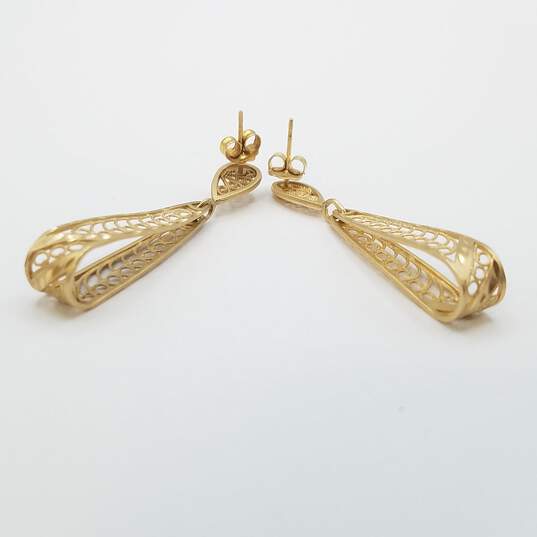 14K Gold Filigree 1.5in Drop Earrings 3.4g image number 2