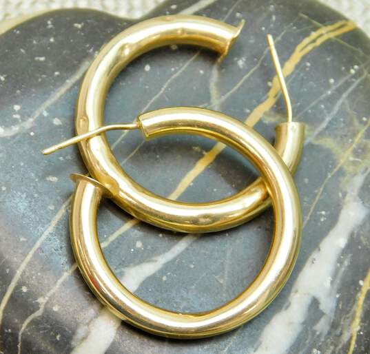 14k Yellow Gold Puffy Post Back Hoop Earrings 3.2g image number 2
