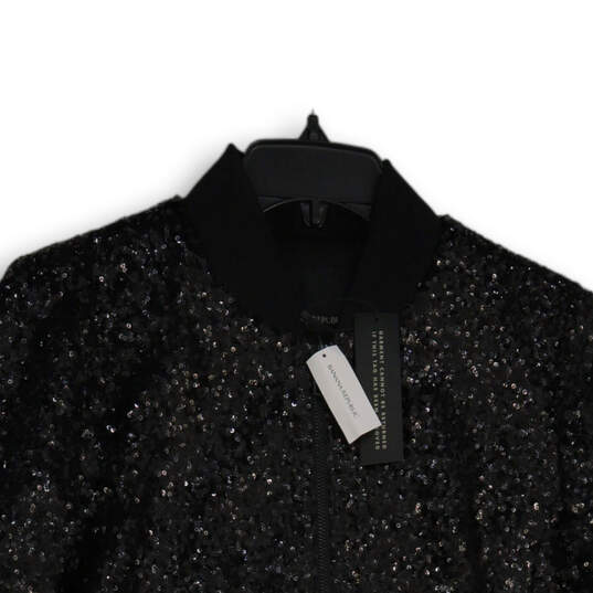 NWT Womens Black Sequins Long Sleeve Full-Zip Bomber Jacket Size S image number 2