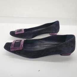 Roger Vivier Women's Purple Buckle Black Leather Ballet Flats Size 9.5 alternative image