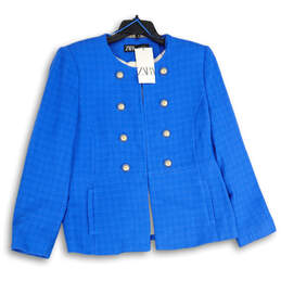 NWT Womens Blue Long Casual Sleeve Welt Pocket Jacket Size X-Large