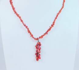 Southwestern Artisan 925 Sterling Silver Branch Coral Pendant Necklace 12.8g