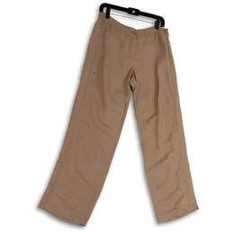 Womens Tan Flat Front Slash Pocket Straight Leg Casual Chino Pants Size 8