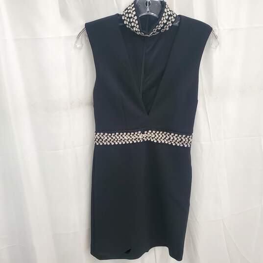 Topshop Women's Black Embellished Crystal Choker V-Neck Stretch Dress Size 2 NWT image number 1