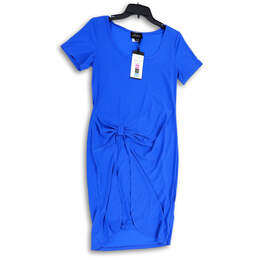 NWT Womens Blue Short Sleeve Round Neck Stretch Bodycon Dress Size Small P