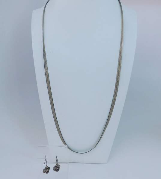 Artisan Sudha Garnet Earrings & Herringbone Chain Necklace 37.7g image number 1