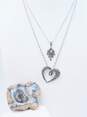 Judith Jack & Romantic 925 Marcasite Open Heart & Dangle Charms Pendant Necklaces & Semi Hoop Post Earrings 16.7g image number 1