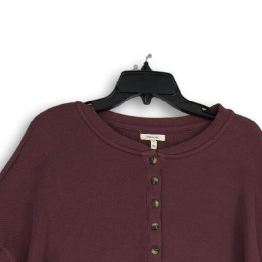 Womens Purple Long Sleeve Henley Neck Regular Fit Stylish T-Shirt Size 0X image number 3