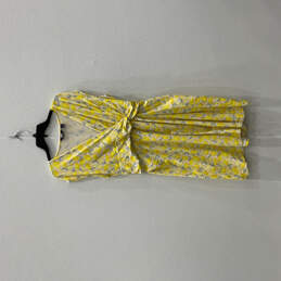 Womens Yellow Sleeveless V-Neck Surplice Fit & Flare Dress Size Large