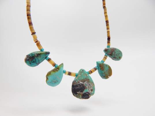 Artisan 925 Southwestern Turquoise Teardrops & Heishi Shell Beaded Toggle Necklace & Onyx Liquid Silver Bracelet 12.6g image number 4