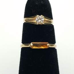 14K Gold Cubic Zirconia & Yellow Gemstone Ring Bundle 2pcs 2.7g alternative image