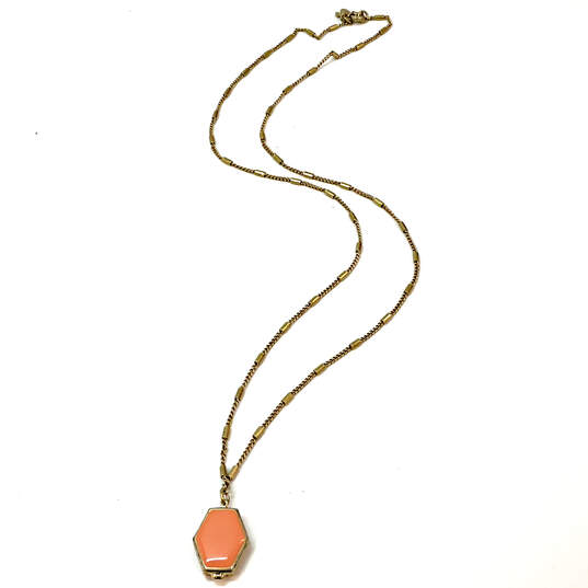 Designer J. Crew Gold-Tone Octagon Shape Orange Enamel Pendant Necklace image number 3