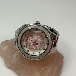 Designer Betsey Johnson Silver-Tone Flower Pop Round Dial Analog Wristwatch