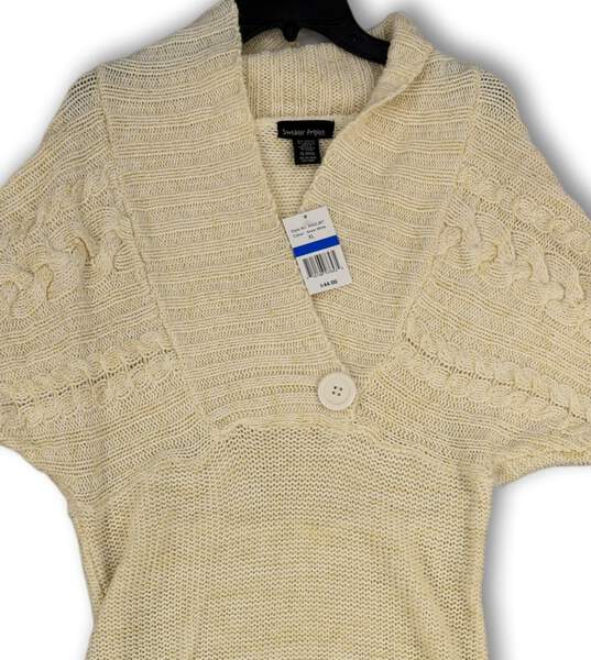 NWT Womens White Cable Knit Short Sleeve Collared Pullover Sweater Size XL image number 3