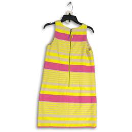 LOFT Womens Pink Yellow Striped Sleeveless Back Zip Round Neck Sheath Dress Sz 4 alternative image