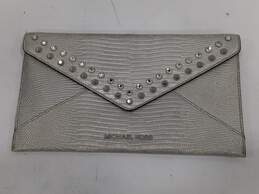 Michael Kors Silver Reptile Print Studded Envelope Clutch Bag Purse