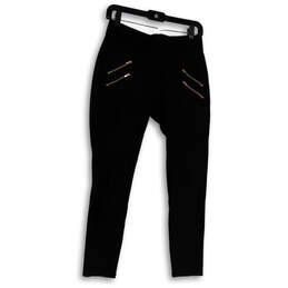 Womens Black Flat Front Zipped Pockets Skinny Leg Ankle Pants Size Medium
