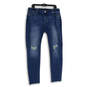 Womens Blue Denim Medium Wash Pockets Distressed Skinny Jeans Size 2XL image number 1