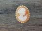 Vintage 14K Gold Carved Cameo Woman Twisted Oval Pendant Brooch 6.3g image number 3