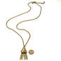 Designer J. Crew Gold-Tone Link Chain Rhinestone Classic Pendant Necklace image number 4