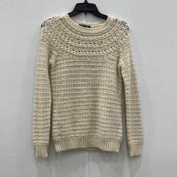 Womens Beige Knitted Crew Neck Long Sleeve Pullover Sweater Size Medium