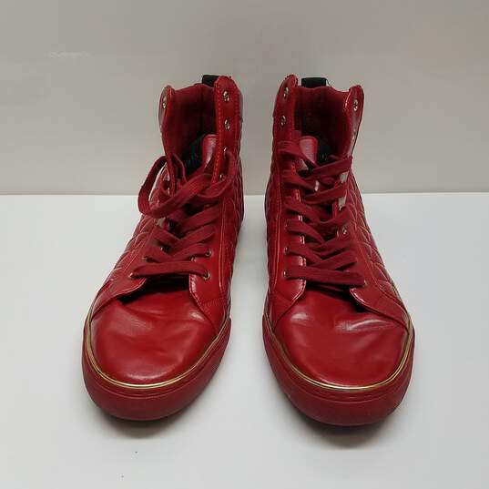 Guess Men's Sz 12 Red Faux Vegan Leather Quilted Melo High Top Sneakers image number 2