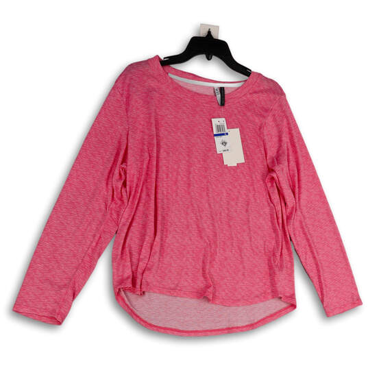 NWT Womens Pink Stretch Long Sleeve Round Neck Pullover T-Shirt Size XL image number 1