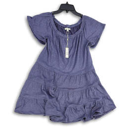 NWT Womens Blue Short Sleeve Ruffle Pullover A-Line Dress Size Medium