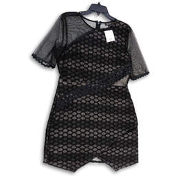 NWT Womens Black Mesh Asymmetrical Hem Back Zip A-Line Dress Size 12 alternative image