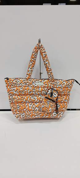 Ted Baker Women's Quilted Large Orange and White Cheetah Print Bag with Accessory Case