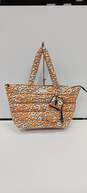 Ted Baker Women's Quilted Large Orange and White Cheetah Print Bag with Accessory Case image number 1