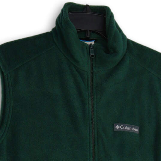 Mens Green Fleece Sleeveless Mock Neck Full-Zip Vest Size Small image number 3