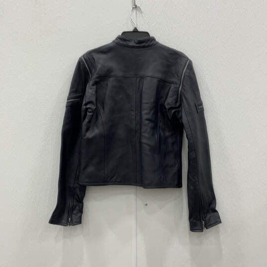 Mens Blue Leather Long Sleeve Pockets Full-Zip Biker Jacket Size 2X-Large image number 2