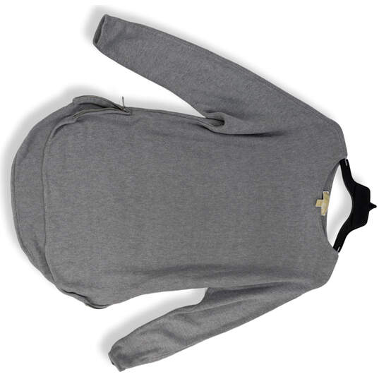 Womens Gray Long Sleeve Side Zip Round Neck Pullover Sweater Size Large image number 1