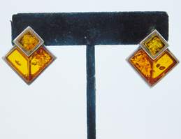 925 Amber Modernist Pendant Necklace & Earrings alternative image