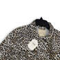NWT Womens Beige Black Denim Animal Print Long Sleeve Cropped Jacket Size L image number 3