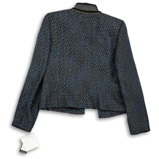 NWT Womens Blue Long Sleeve Tweed Open Front Jacket Size 6 image number 3