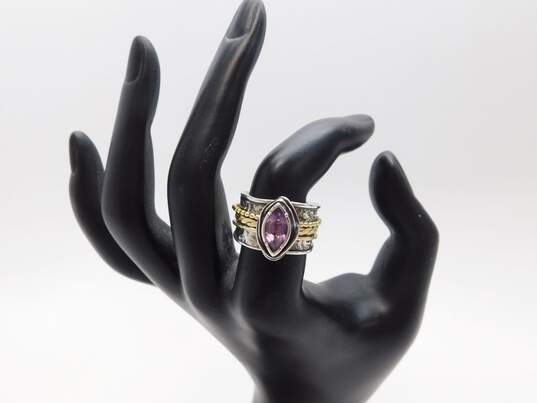 Or Paz Two Tone Sterling Silver Amethyst Spinner Ring 9.8g image number 1