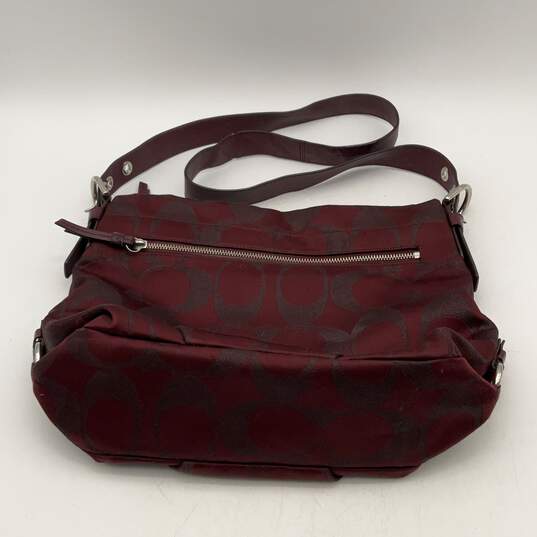 Coach Womens Maroon Signature Print Outer Zip Pocket Crossbody Bag Purse image number 2