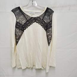 Sandro WM's Ivory Linen and Black Lace Blouse Top Size 3