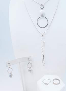 Artisan Sterling Silver Pearl Open Circle & Abstract Pendant Necklaces Pearl Earrings & Hammered & Knot Rings 19.7g