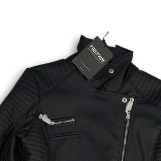 NWT Firstway Womens Black Leather Asymmetrical Zip Motorcycle Jacket Size Small image number 3