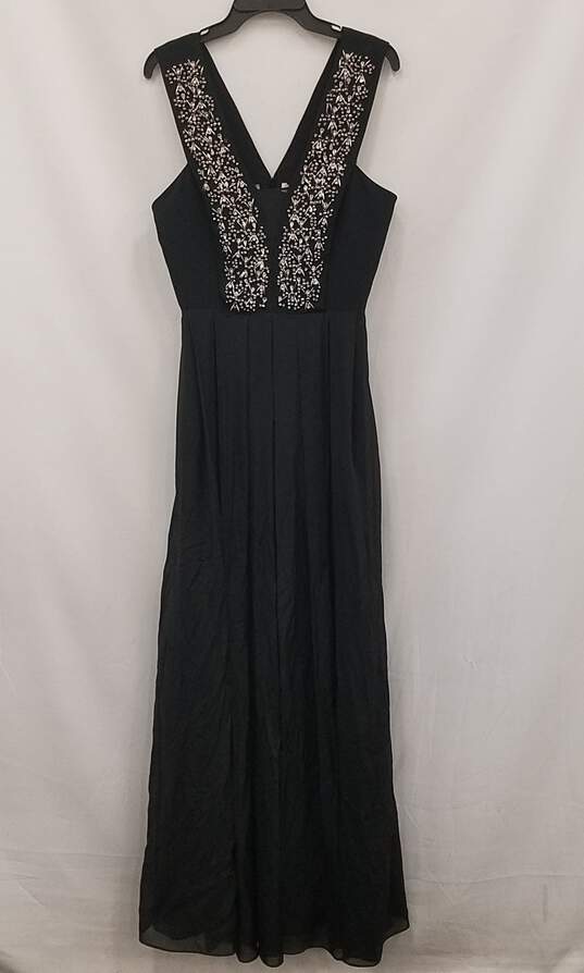 NWT Womens Black Beaded Sleeveless V-Neck Back Zip Ball Gown Dress Size 10 image number 1