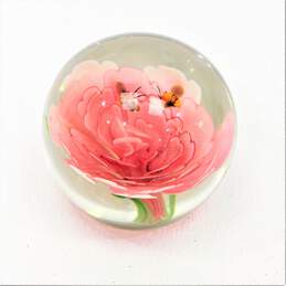 Vintage Murano Style Art Glass Flower & Bees Paperweight